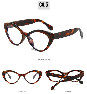 Detailed views of tortoise cat-eye blue light glasses frames from front and side angles