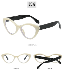 Cat-eye glasses 6177 in cream white and black showing front, back, and 45-degree views
