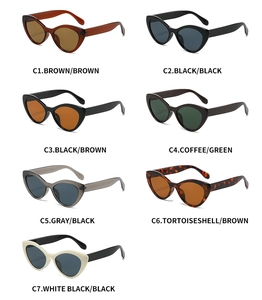 Detailed grid showing seven color variants of stylish cat-eye sunglasses for women