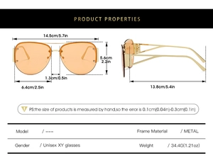 Detailed size specifications for orange unisex pilot metal frame sunglasses