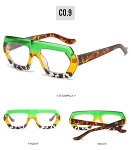 Montatura occhiali flat top con colori verde, giallo e tartaruga e dettagli di rivetti