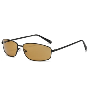 Lunettes de soleil rectangulaires en métal avec verres marron foncé et monture noire