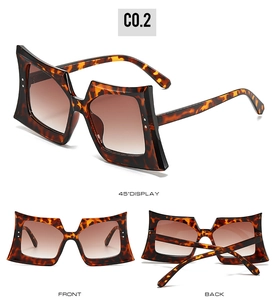 Three views of tortoise shell oversized square sunglasses with gradient brown lenses