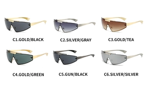 Multiple color options for punk style rimless shield sunglasses in 2x3 grid layout