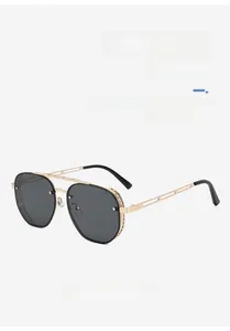 Steampunk aviator sunglasses with gold metal frame and detailed mesh side shields