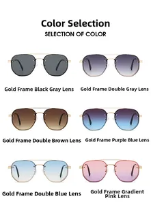 Steampunk rimless sunglasses showing six gradient color options with gold metal frames