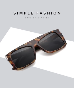 Detail of square tortoiseshell sunglasses with dark rectangular lenses and silver accents