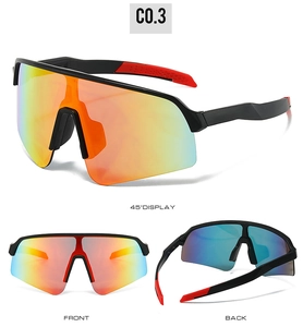 Detailed multi-angle views of cycling sunglasses with orange-green gradient mirror lenses