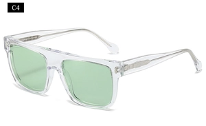 Detailed side view of C4 sunglasses with transparent frames and metal inner core detail