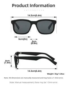 Detaillierte Größentabelle für quadratische Sonnenbrille mit TAC-Gläsern und UV-Schutz