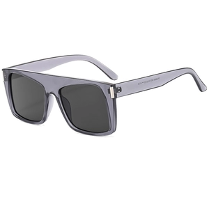 Square frame retro sunglasses for men with transparent purple frames and dark grey lenses