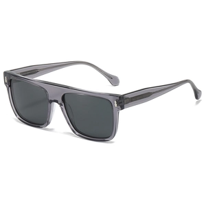 Retro grey square sunglasses for men with translucent frame and polarized dark lenses