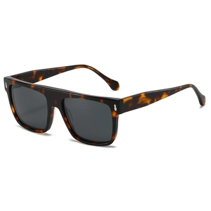 Classic tortoise shell polarized sunglasses with rectangular acetate frames and metal rivets