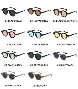Collection of retro small round sunglasses in multiple color options and metal rivets