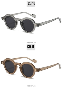 Detail view of vintage round sunglasses frames in transparent grey and tea colors