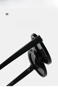 Detailed close-up of premium round frame sunglasses hinge and CE certified temple arms