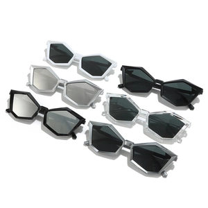 Modern geometric pentagon sunglasses with bold frames in six different stylish colors