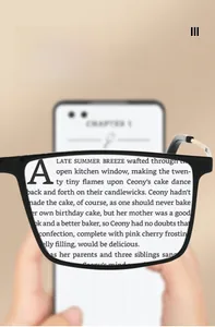 Detail shot of clear lenses showing sharp text focus for reading glasses with metal arms
