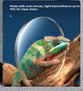 Macro view of high-transmittance resin lens showing 90% light clarity for square glasses