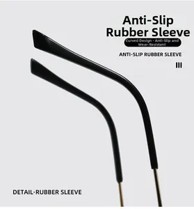 Detail of black ergonomic anti-slip rubber ear hooks for square business eyeglasses
