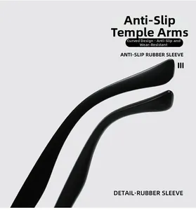 Detail of anti-slip rubber sleeves with ergonomic curved design for glasses stability