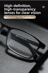 Macro detail of TR9014 glasses frame featuring 90% light transmission resin lens