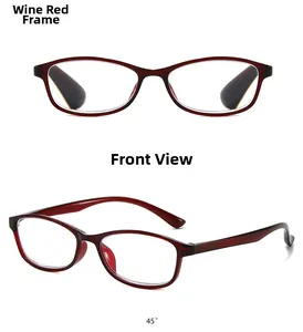 Detailed front and side views of wine red TR90 full frame reading glasses