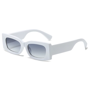 White thick frame rectangular sunglasses with grey gradient lenses in a retro ins style