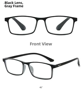 Front and 45-degree angle view of TR90 reading glasses in black and grey frame