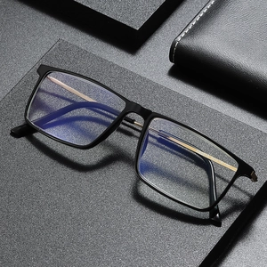 Classic black square anti-blue light glasses with sleek metal legs and TR90 frame finish