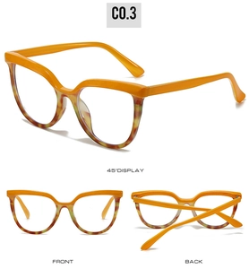 Three-angle views of orange and tortoiseshell oversized frames for blue light blocking