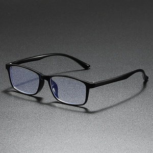 Classic black TR90 square frame reading glasses for seniors on high-end grey surface
