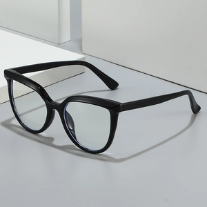 Fashionable oversized cat-eye blue light blocking glasses with glossy black frames