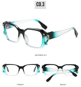 Blaulichtfilter-Brille mit quadratischem Rahmen, Farbverlauf in Schwarz-Blau und Gold