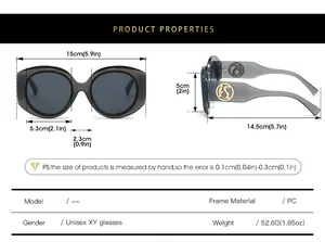 Tableau des tailles détaillé pour lunettes de soleil ovales avec mesures de monture en PC