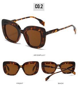 Detailed multi-angle views of square tortoiseshell sunglasses with brown lenses