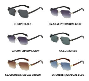 Matrix display of rimless octagonal sunglasses in six diverse gradient color variants