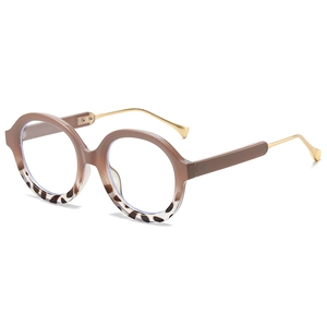 Retro round anti-blue light glasses with gradient frame and slim golden metal temples