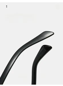 Macro detail of curved glossy black sunglasses temples with anti-slip wave texture