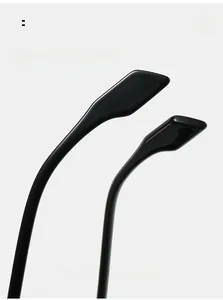 Detailed close-up of curved black temples for comfortable wear on square sunglasses