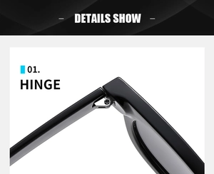 Detail view of reinforced metal hinge on glossy black oval sunglasses frame