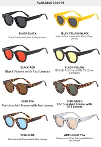 Multiple color options for retro oval sunglasses with thick frames and rivet detail