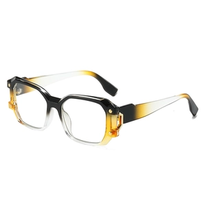 Moderne quadratische Brille mit schwarz-gelbem Farbverlauf und Anti-Blaulicht-Gläsern