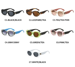 Collection of oval retro sunglasses with metal beetle hinge decor in seven various colors