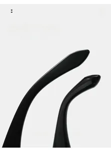 Close-up of curved black mirror legs for sunglasses designed for comfortable wear