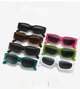 Collection of retro rectangle sunglasses in various colors with thick frames and UV lenses