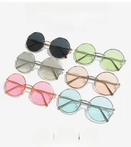 Set of six rimless round sunglasses in ocean colors with slim metallic temples