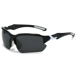 Lunettes de soleil sport polarisantes demi-cerclées pour hommes en noir et blanc