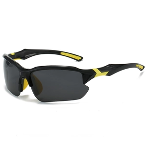 Lunettes de soleil sport polarisées avec demi-monture noire et touches jaunes pour cyclisme