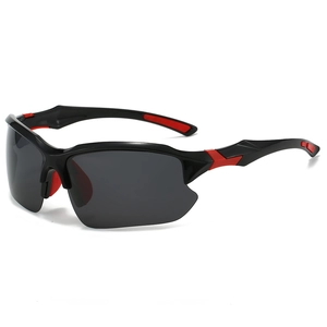 Lunettes de soleil de sport polarisées à demi-monture pour hommes en noir et rouge